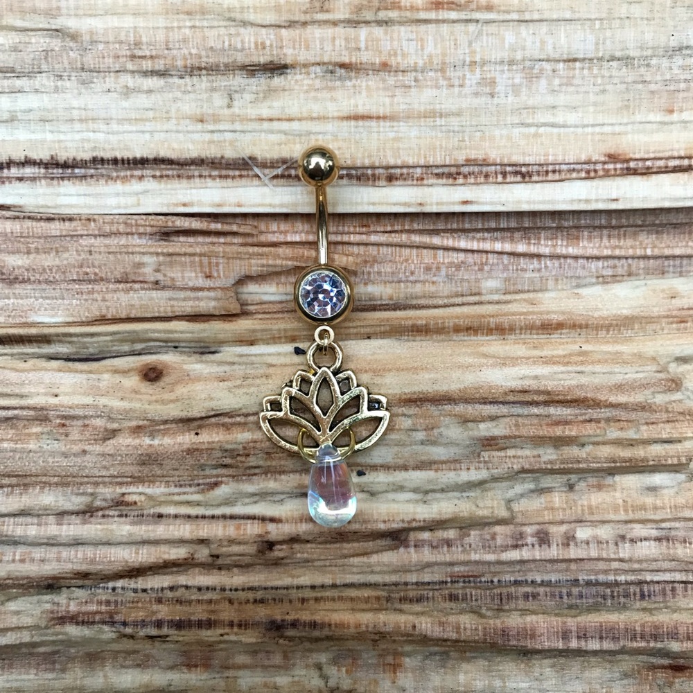 Gold Lotus Belly Button Navel Ring